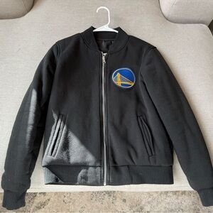 Black Varsity Jacket with Blue and Gold Emblem